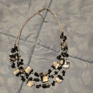 Lia Sophia Black and Silver Multi-Strand Beaded Necklace